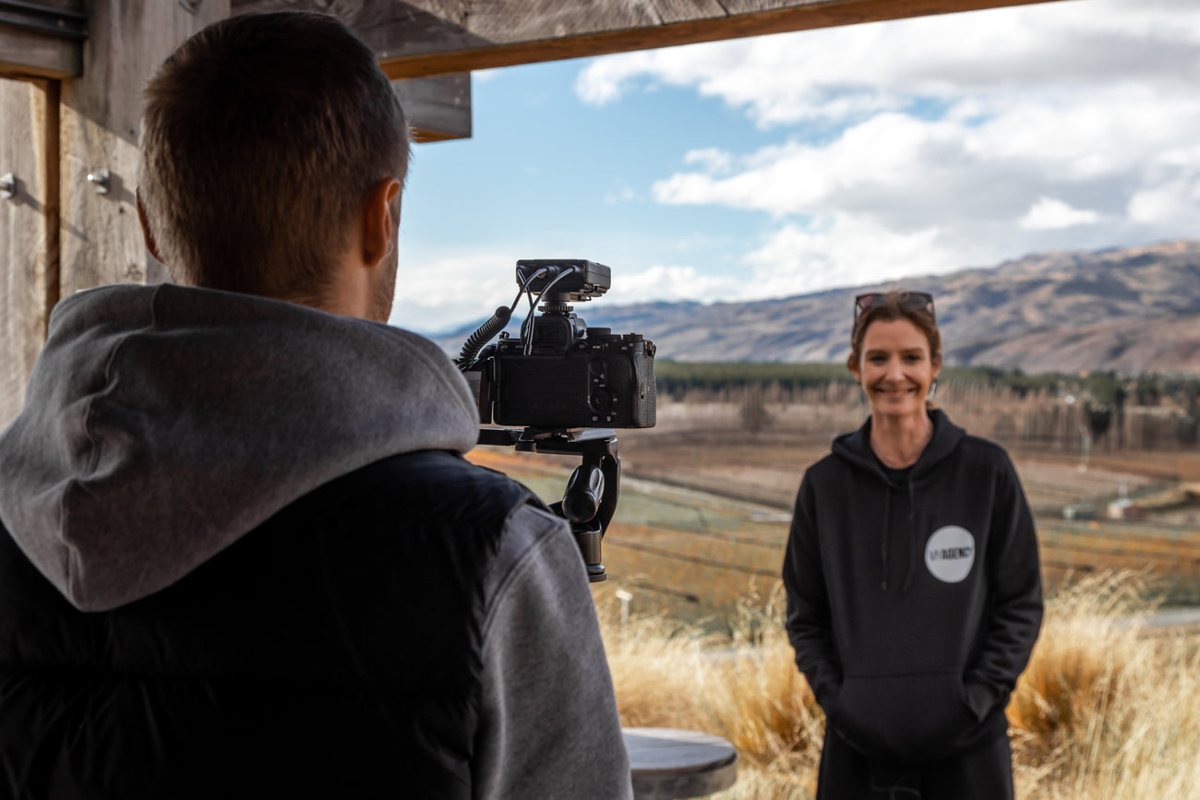 The MyAgency team filming an interview outdoors
